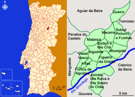 Mapa da localização e freguesias do Concelho de Fornos de Algodres