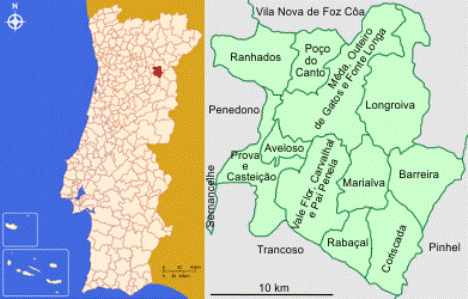 Concelhos Limítrofes do Concelho de Mêda Mapa da localização e freguesias do Concelho de Mêda