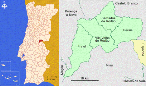 Mapa da localização e freguesias do Concelho de Vila Velha de Ródão