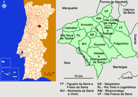 Mapa da localização e freguesias do Concelho de Gouveia